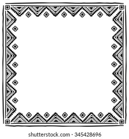 Ethnic frame for your text. Empty space. Black and white illustration.
