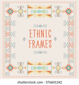 Ethnic Frames Vector. Tribal Vector. Navajo Stile Frame. Tribal Vintage Ethnic Ornament. Hand Drawn Ethnic Frame. Frames Space For Text. Tribal Print. Tribal Pattern. Tribal Vector Art.