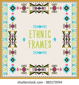 Ethnic Frames Vector. Tribal Vector. Navajo Stile Frame. Tribal Vintage Ethnic Ornament. Hand Drawn Ethnic Frame. Frames Space For Text. For Invitations, Announcements Frame. Curves Vector Pictures.