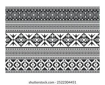 Ornamentos de franjas étnicas. Padrão contínuo de etnia oriental geométrica. Ilustração de vetor de linha. Nativo afro-americano estilo tribal mexicano. Design de bordas, têxteis, tecidos e tatuagens