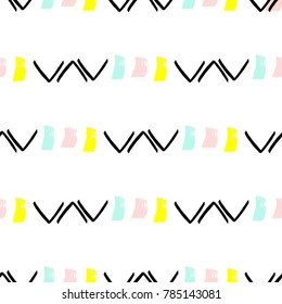 Ethnic Fun Seamless Pattern with Brush Strokes