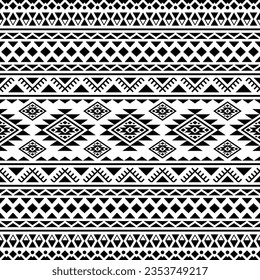 Fondo abstracto geométrico étnico. Patrón ininterrumpido de Navajo tribal. Colores en blanco y negro. Diseño para plantillas textiles, tela, ropa, cortina, alfombra, adorno, papel pintado, fondo, envoltura.