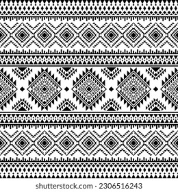 Ethnic geometric abstract motif. Vector illustration in Aztec tribal style. Seamless native pattern. Black and white colors. Design for textile, fabric, curtain, rug, ornament, wrapping, background.