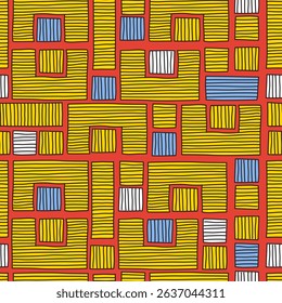 Ethnic Geometric Abstract Pattern in Earth Tones. Hand drawn lines. Seamless pattern design