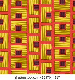 Ethnic Geometric Abstract Pattern in Earth Tones. Hand drawn lines. Seamless pattern design