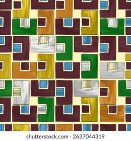 Ethnic Geometric Abstract Pattern in Earth Tones. Hand drawn lines. Seamless pattern design