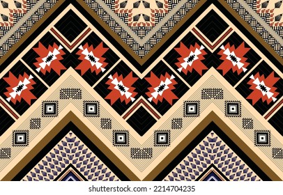 Ethnic geometric abstract seamless pattern design. Native American Navajo Aztec pattern vector elements designed for background, wallpaper, print, wrapping, tile. vector illustration. Embroidery style