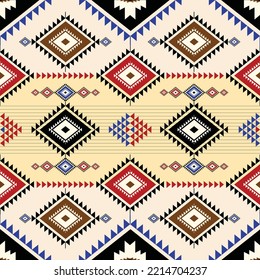 Ethnische geometrische abstrakte, nahtlose Muster-Design. Indianeramerikanische Navajo Aztec Muster Vektor Elemente für Hintergrund, Wallpaper, Druck, Umhüllung, Fliesen. Vektorgrafik. Stickereistil