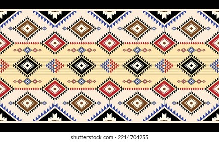 Ethnic geometric abstract seamless pattern design. Native American Navajo Aztec pattern vector elements designed for background, wallpaper, print, wrapping, tile. vector illustration. Embroidery style