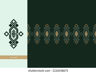 Ethnic Geometric Abstract Tribal Seamless Pattern. Beautiful Frame and Border of Indonesian Batik Songket from Lombok Sasak Bali Island Village with Unique and Creative Motif - Vector Stock 