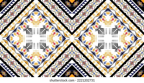 Ethnic Geometric American, Western, Aztec Motif Pattern Style Seamless Pattern Design For Fabric, Curtain, Background, Sarong, Wallpaper, Clothing, Wrapping, Batik, Tile, Interior.Vector Illustration.