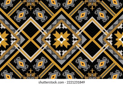 Ethnic Geometric American, Western, Aztec Motif Pattern Style Seamless Pattern Design For Fabric, Curtain, Background, Sarong, Wallpaper, Clothing, Wrapping, Batik, Tile, Interior.Vector Illustration.