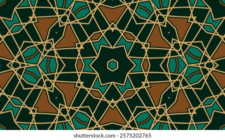 Ethnic geometric background, tribal design cover, banner. Artistic multicolored stained glass pattern, ornaments, arabesque, mandala of the East, Asia, India, Mexico, Aztec, Peru.