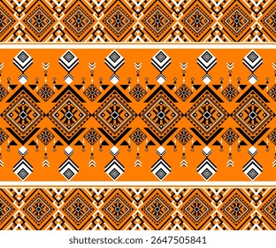 Ethnic geometric black and white on orange background pattern. design for Fabric, carpet,scarf,clothing,traditional ,Bohemian,Rustic,Woven rug,Mexican.