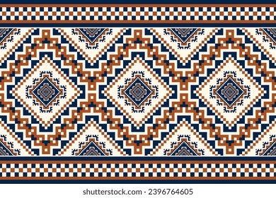Ethnic geometric border pattern. Vector ethnic geometric square shape seamless pattern pixel art style. Ethnic geometric pattern use for textile border, table runner, wallpaper, carpet, rug, etc.