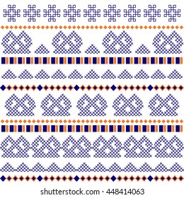 Ethnic geometric borders in orange in blue colors
