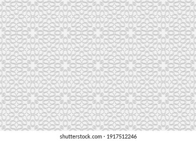 Ethnic geometric convex volumetric texture from a 3D pattern. Embossed openwork white background for presentations.