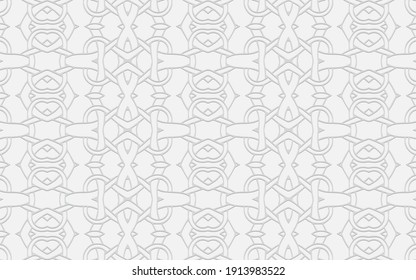 Ethnic geometric convex volumetric white background from a 3D pattern for presentations, wallpaper in folk style.