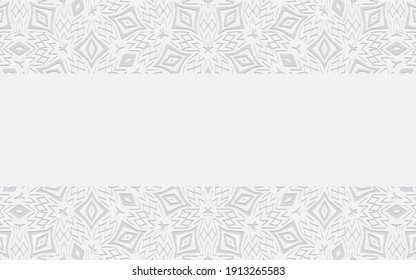 Ethnic geometric convex white background from a 3D pattern for presentations, wallpapers, websites, business cards. Abstract horizontal inserts.