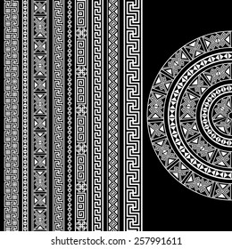 Ethnic geometric design set. sign, border decoration elements in white color isolated on black background. vector illustration. Could be used as divider, frame, etc