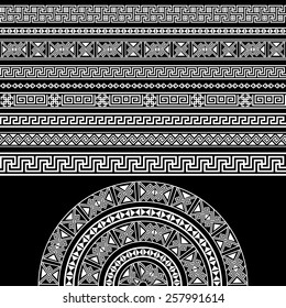 Ethnic geometric design set. sign, border decoration elements in white color isolated on black background. vector illustration. Could be used as divider, frame, etc 