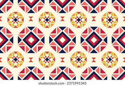 Ethnic Geometric Design.Ethnic Pattern in tribal, folk embroidery abstract art colorful. ornament print. Ethnic Geometric Design for wallpaper,carpet, clothing, fashion, fabric.