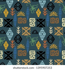 Ethnic geometric drawing pattern with seamless african, maya, and aztec ancient bohemian style background for your textile print