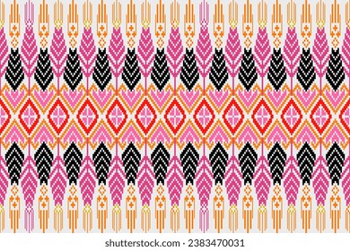 ethnic geometric fabric pattern. Abstract fabric design pixel art. purple pink yellow gradient pixel art pattern. designed for fabric patterns, textiles, home decor, decoration, wallpaper 