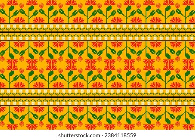 patrón de tejido geométrico étnico. Arte de píxeles de diseño de tela abstracta. patrón de arte de píxeles de gradiente rojo verde amarillo. tejidos, tejidos, decoración, decoración, tapicería 