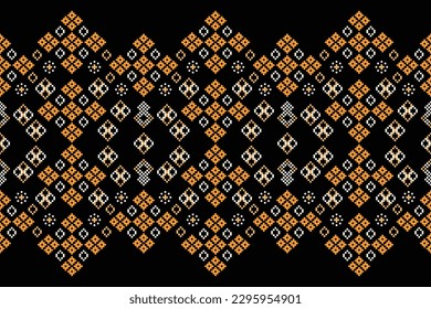 Ethnic geometric fabric pattern Cross Stitch.Ikat embroidery Ethnic oriental Pixel pattern black background. Abstract,vector,illustration.For texture,clothing,scarf,decoration,carpet.