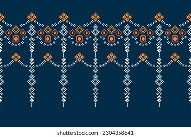 Patrón de tejido geométrico étnico Cross Stitch.Ikat bordado Patrón étnico oriental Pixel patrón azul marino. Resumen,vector,ilustración. Textura, ropa, bufanda, decoración, alfombra, papel tapiz de seda.