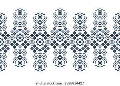 Ethnic geometric fabric pattern Cross Stitch.Ikat embroidery Ethnic oriental Pixel pattern white background. Abstract,vector,illustration. Texture,clothing,frame,decoration,motifs,silk,wallpaper.