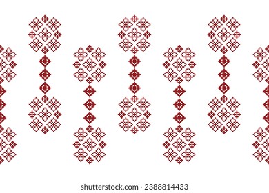 Ethnic geometric fabric pattern Cross Stitch.Ikat embroidery Ethnic oriental Pixel pattern white background. Abstract,vector,illustration. Texture,clothing,frame,decoration,motifs,silk,wallpaper.