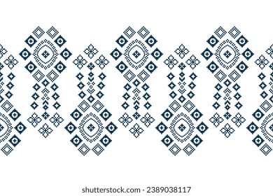 Ethnic geometric fabric pattern Cross Stitch.Ikat embroidery Ethnic oriental Pixel pattern white background. Abstract,vector,illustration. Texture,clothing,frame,decoration,motifs,silk,wallpaper.