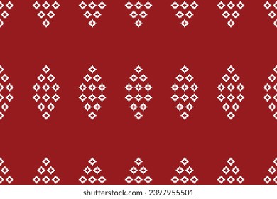 Ethnic geometric fabric pattern Cross Stitch.Ikat embroidery Ethnic oriental Pixel pattern red christmas day background. Abstract,vector,illustration. Texture,frame,decoration,motifs,silk wallpaper.
