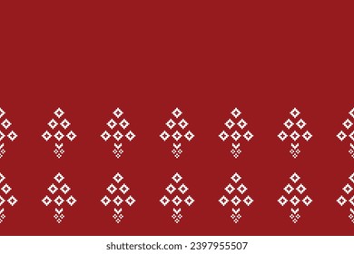 Ethnic geometric fabric pattern Cross Stitch.Ikat embroidery Ethnic oriental Pixel pattern red christmas day background. Abstract,vector,illustration. Texture,frame,decoration,motifs,silk wallpaper.