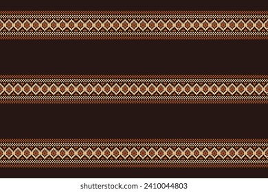 Ethnic geometric fabric pattern Cross Stitch.Ikat embroidery Ethnic oriental Pixel pattern brown background. Abstract,vector,illustration. Texture,clothing,scarf,decoration,motifs,silk wallpaper.