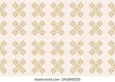 Ethnic geometric fabric pattern Cross Stitch.Ikat embroidery Ethnic oriental Pixel pattern brown cream background. Abstract,vector,illustration. Texture,clothing,frame,motifs,silk wallpaper.