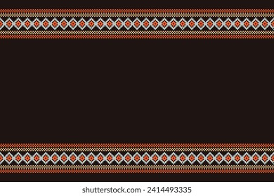 Ethnic geometric fabric pattern Cross Stitch.Ikat embroidery Ethnic oriental Pixel pattern brown background. Abstract,vector,illustration. Texture,clothing,scarf,decoration,motifs,silk wallpaper.