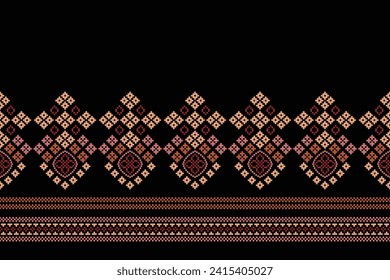Ethnic geometric fabric pattern Cross Stitch.Ikat embroidery Ethnic oriental Pixel pattern black background. Abstract,vector,illustration. Texture,clothing,frame,decoration,motifs,silk wallpaper.