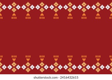 Ethnic geometric fabric pattern Cross Stitch.Ikat embroidery Ethnic oriental Pixel pattern christmas red background. Abstract,vector,illustration. Texture,frame,decoration,motifs,silk wallpaper.