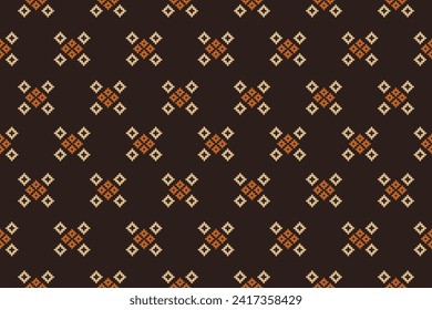 Patrón de tejido geométrico étnico Cross Stitch.Ikat bordado Patrón de Pixel oriental étnico de fondo marrón. Resumen,vector,ilustración. Textura, ropa, pañuelo, decoración, motivos, papel tapiz de seda.