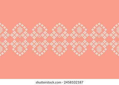Patrón de tela geométrica étnica Cross Stitch.Ikat bordado Étnico oriental Pixel patrón de oro rosa de fondo. Abstractas,Vector,ilustración. Textura, vestimenta, bufanda, decoración, Fondo de pantalla de seda.