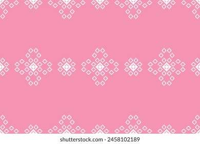 Ethnic geometric fabric pattern Cross Stitch.Ikat embroidery Ethnic oriental Pixel pattern rose pink gold background. Abstract,vector,illustration. Texture,clothing,scarf,decoration,silk wallpaper.