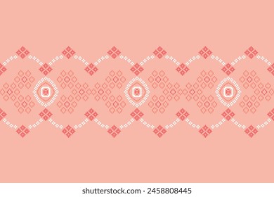 Patrón de tela geométrica étnica Cross Stitch.Ikat bordado Étnico oriental Pixel patrón de oro rosa de fondo. Abstractas,Vector,ilustración. Textura, vestimenta, bufanda, decoración, Fondo de pantalla de seda.