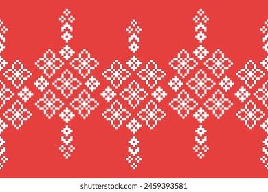 Ethnic geometric fabric pattern Cross Stitch.Ikat embroidery Ethnic oriental Pixel pattern rose pink gold background. Abstract,vector,illustration. Texture,clothing,scarf,decoration,silk wallpaper.