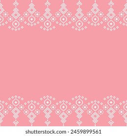 Ethnic geometric fabric pattern Cross Stitch.Embroidery Ethnic oriental Pixel pattern rose pink gold pastel background. Abstract,vector,illustration. Texture,clothing,scarf,decoration,silk wallpaper.