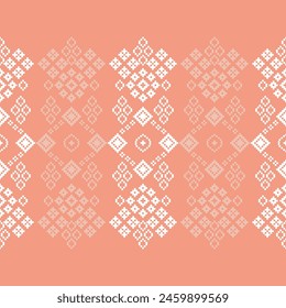 Ethnic geometric fabric pattern Cross Stitch.Embroidery Ethnic oriental Pixel pattern rose pink gold pastel background. Abstract,vector,illustration. Texture,clothing,scarf,decoration,silk wallpaper.