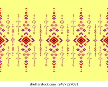 Diseño abstracto de borde de patrón sin fisuras de Ikat con patrón étnico tradicional geométrico de punto de cruz
