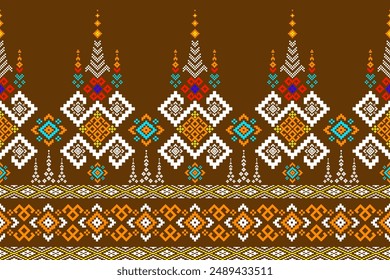 Ethnic geometric fabric pattern Cross Stitch.Ikat embroidery Ethnic oriental Pixel pattern  background.Abstract,vector,illustration. 